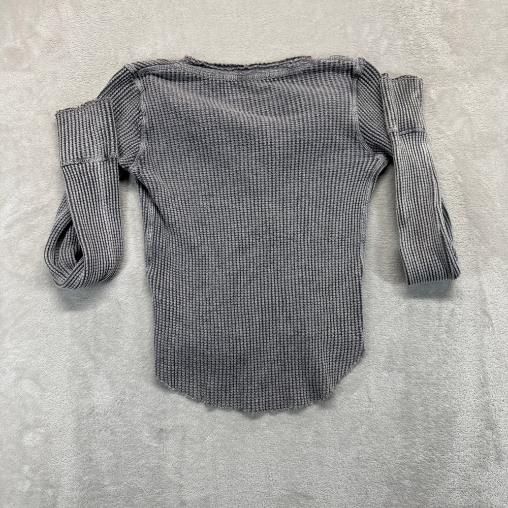 Free People One Shirt Women's Small Colt Thermal Henley Gray Waffle Long Sleeve - Picture 5 of 8